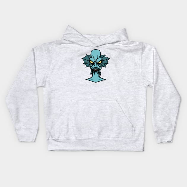 Fish Face - Aqua Demon Kids Hoodie by Dark_Inks